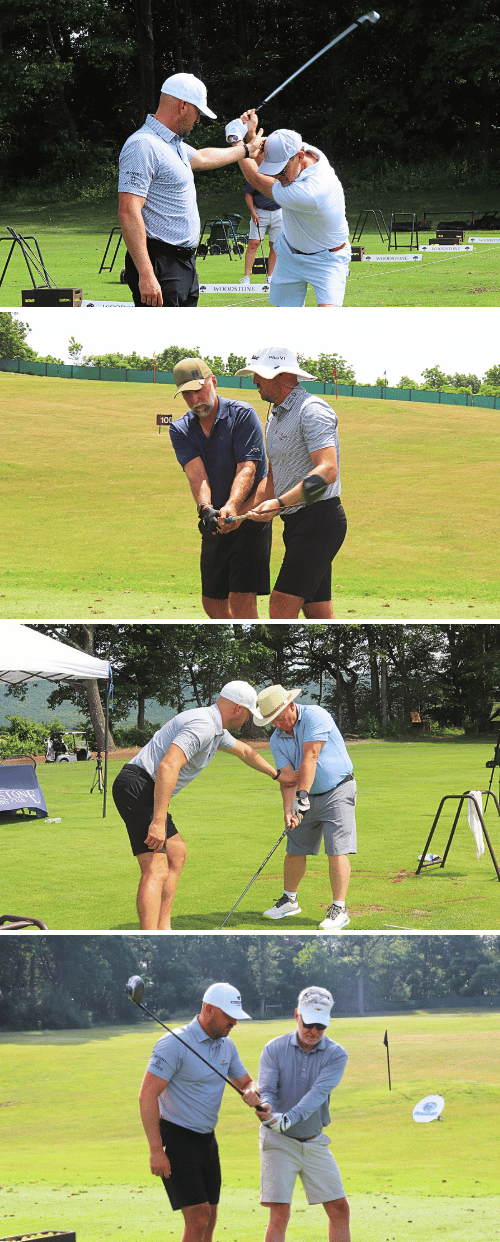 Golf school participants receiving hands-on coaching from Eric Cogorno, Golf Digest Top 50 Teacher.