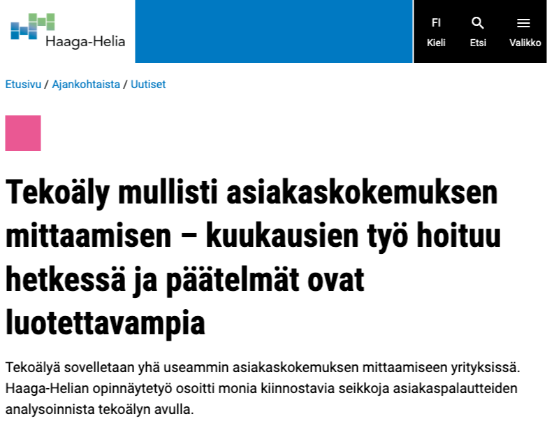 Tekoäly mullisti asiakaskokemuksen mittaamisen, Haaga-Helia, MBA Thesis, Terho Tirkkonen