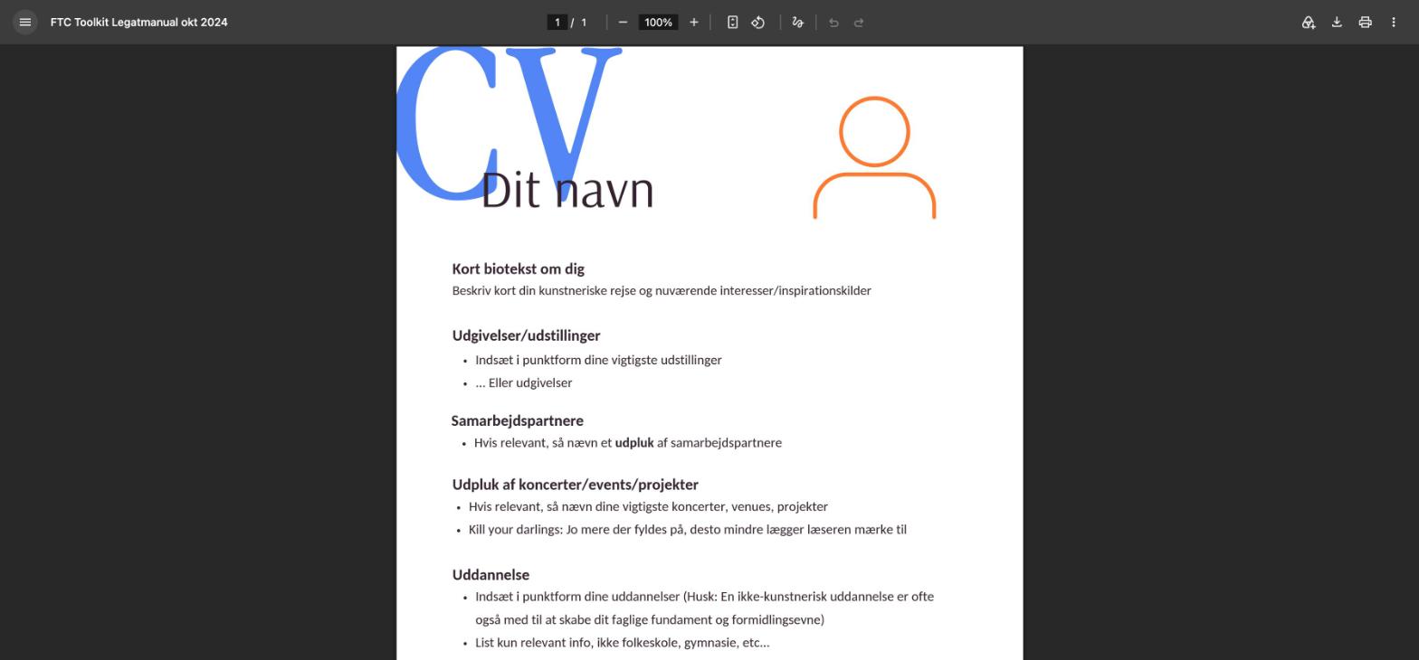 Opskrift til kunstnerisk CV