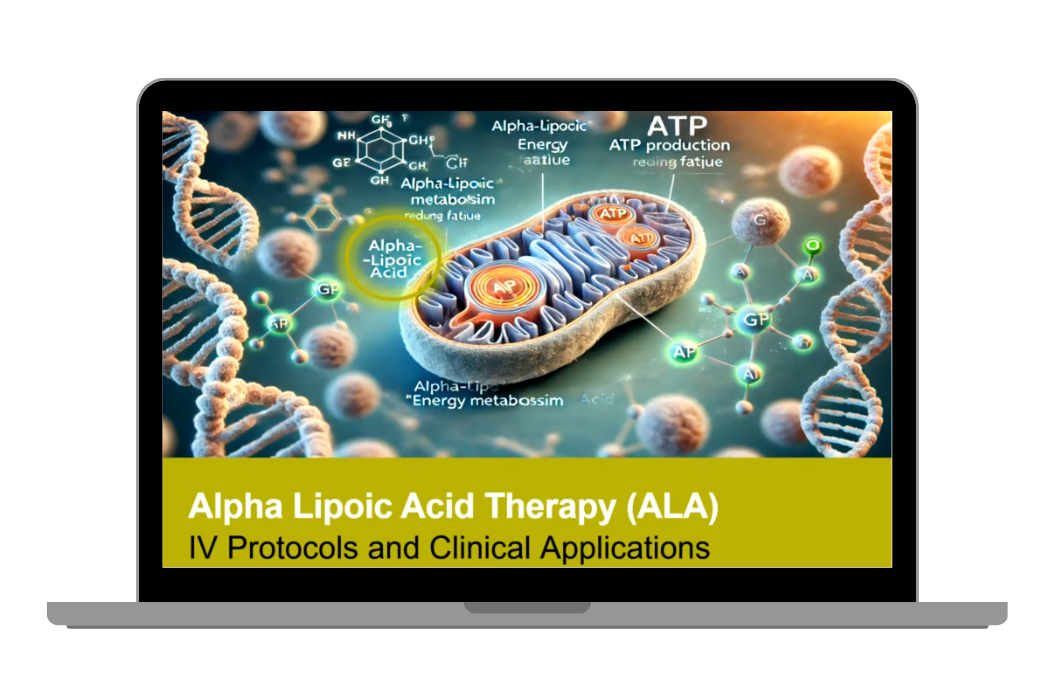 Laptop showing Alpha Lipoic Acid (ALA) IV Therapy Certification course