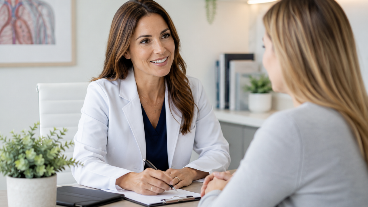 provider consulting with a patient at a desk 