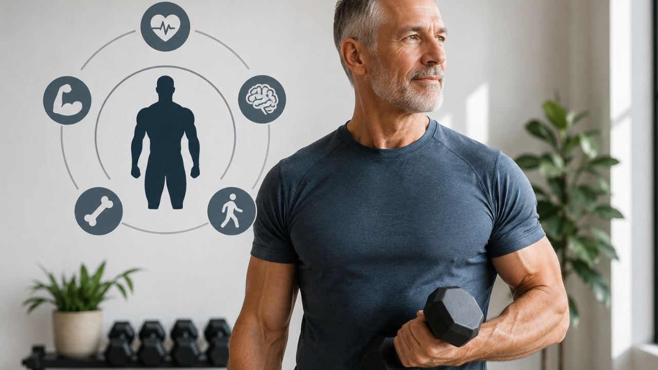 Muscular man lifting weights