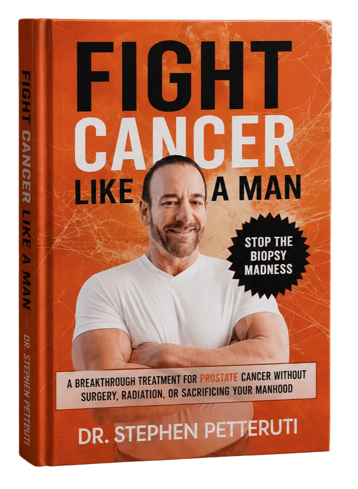 Standing book. 'Fight cancer like a man' by Dr. Stephen Petteruti