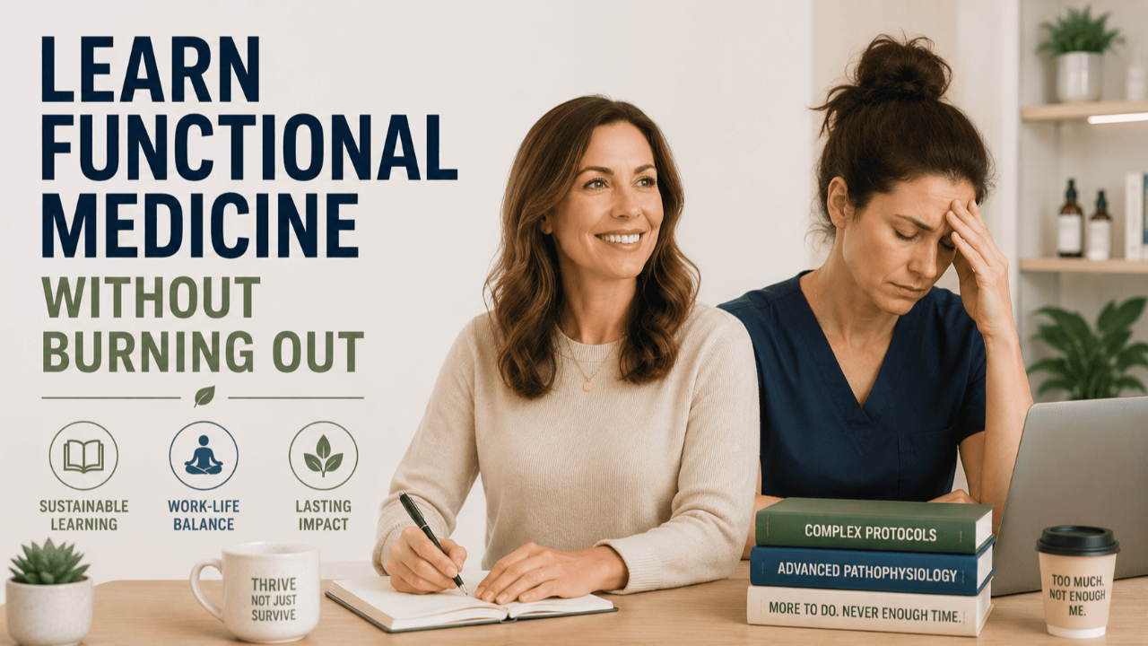 Two women, one happy and one tired. How to Actually Learn Functional Medicine Without Burning Out