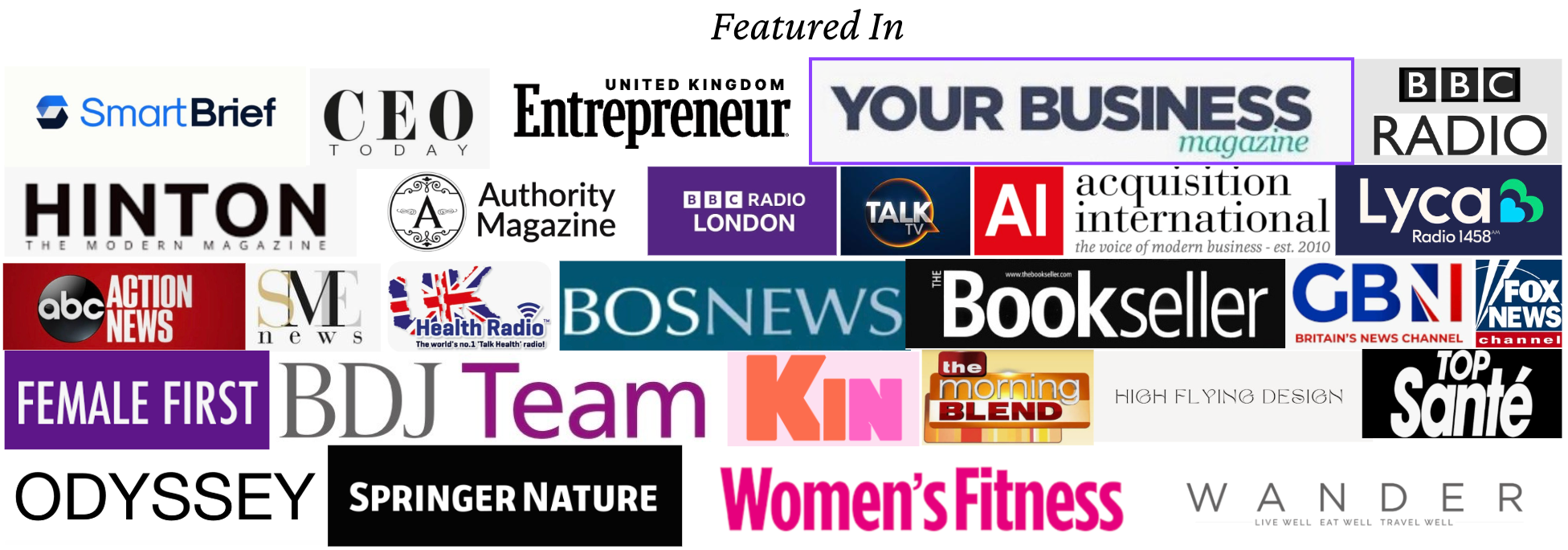 Dr Rana Al-Falaki featured across leading media outlets, podcasts, and publications including BBC Radio, Hinton Magazine, and Authority Magazine