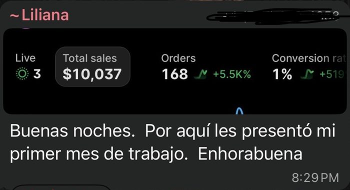 Captura de ventas del primer mes de una estudiante