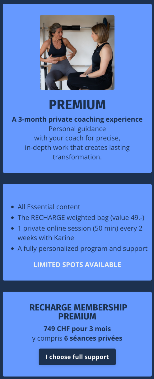 Private coaching experience for women over 40 — RECHARGE membership personalized fitness guidance