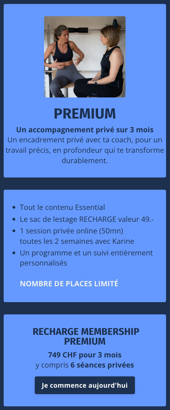 Séance de coaching individuel femme 40 ans et plus – programme RECHARGE fitness