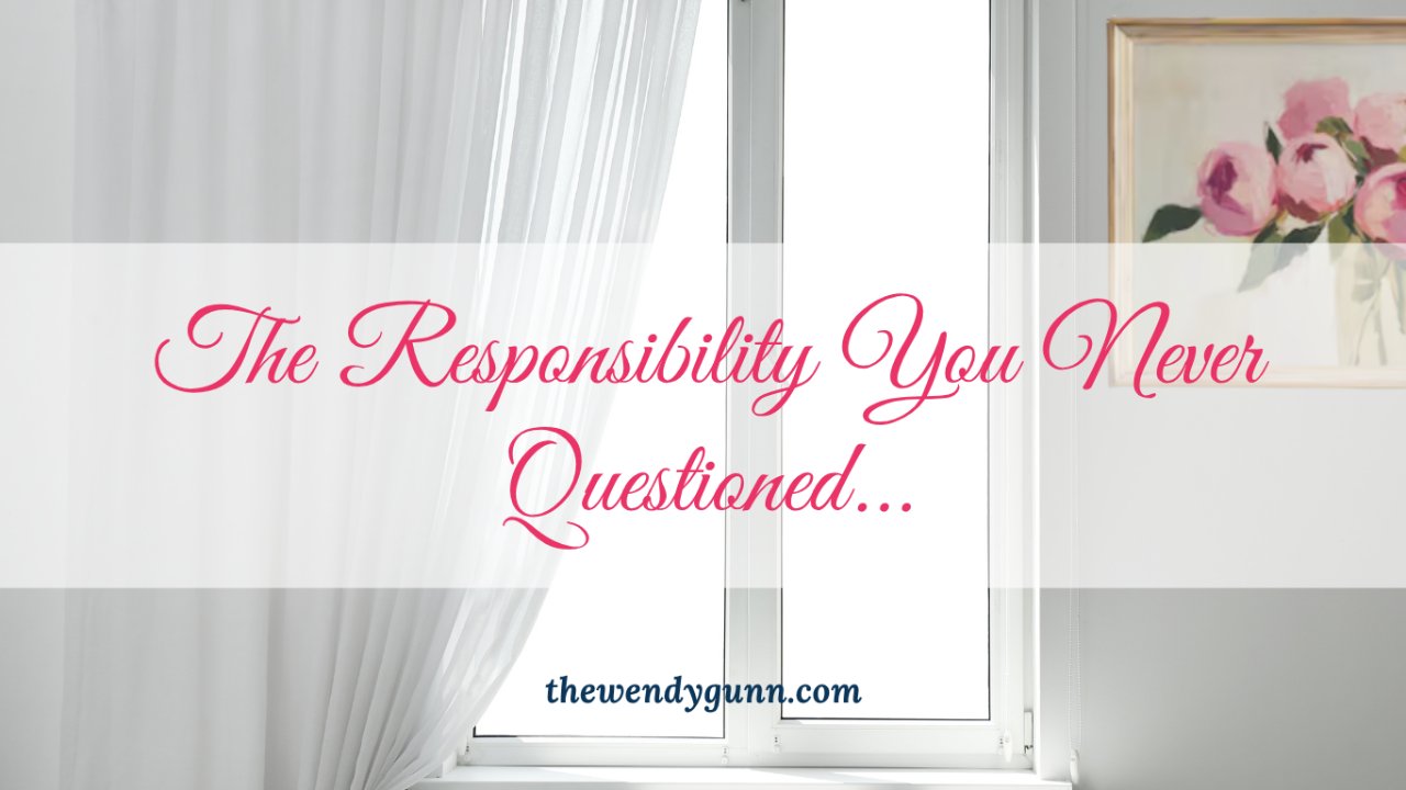 The Responsibility You Never Questioned... featured image showing a bright window with sheer white curtains, a soft pink floral painting, and a peaceful home interior symbolizing rest, reflection, and surrender to God.
