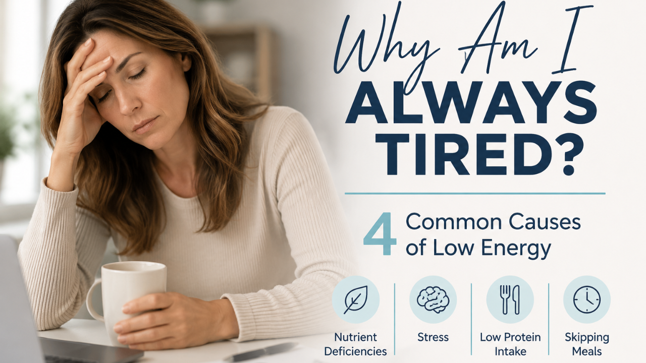 Woman experiencing low energy and fatigue while wondering why she is always tired despite getting enough sleep.