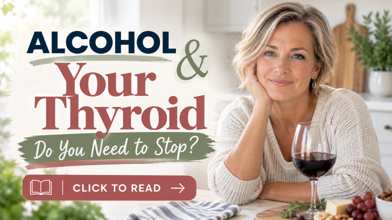 Woman considering the effects of alcohol on thyroid health, sleep, and metabolism while learning whether drinking affects hypothyroidism and Hashimoto's.