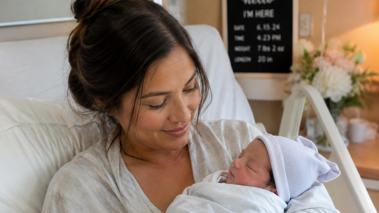 New mother holding newborn baby: postpartum preparation guide for pregnant moms