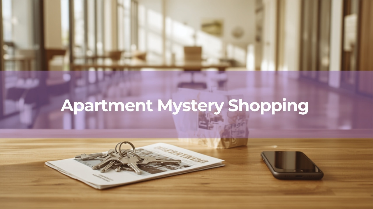 Bright apartment interior with keys and a property brochure on a table, illustrating apartment and property mystery shopping.