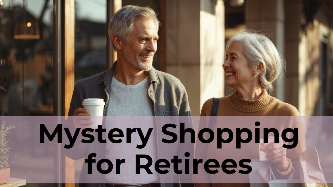 Smiling retired couple leaving a coffee shop, illustrating mystery shopping for retirees as a flexible side income.