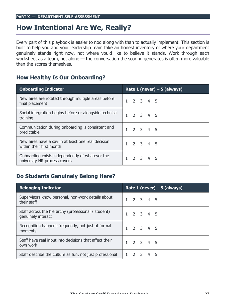 Department self-assessment from the Student Staff Experience Playbook