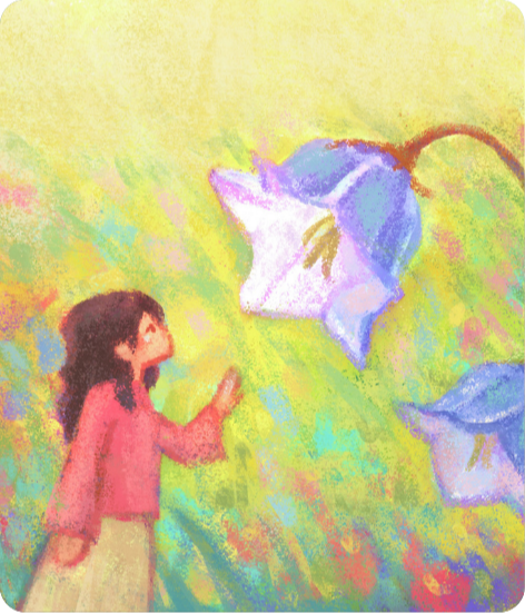 Process video still: little ghosts reading in a meadow