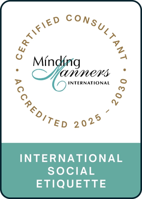 Minding Manners International Certified Social Etiquette Consultant badge