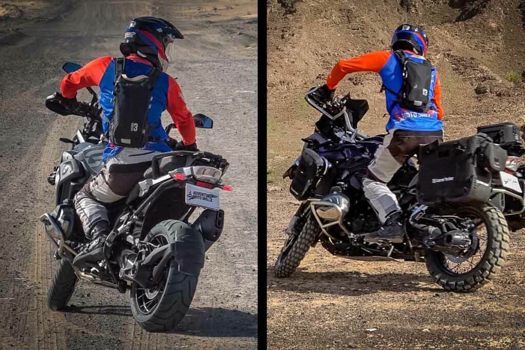 BMW R1200GS ridden both seated and standing