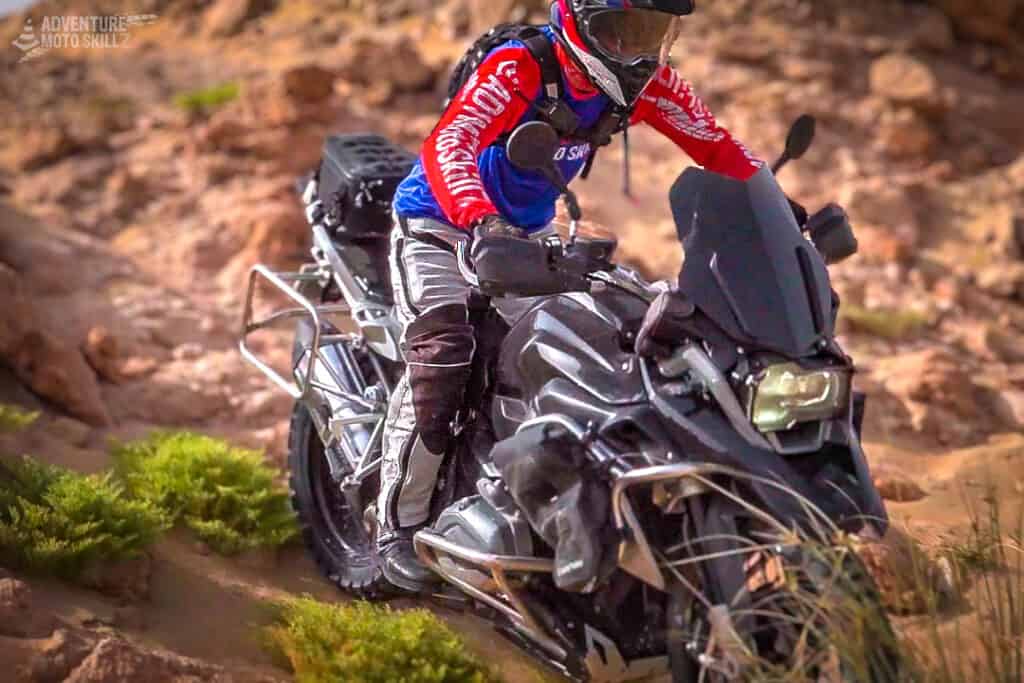 ADV motorcycle and rider riding off-road