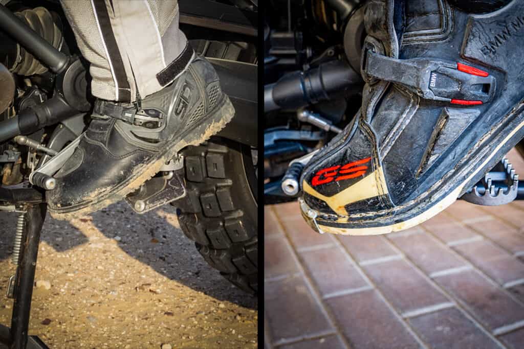 Close-up of a motorcycle boot upshifting