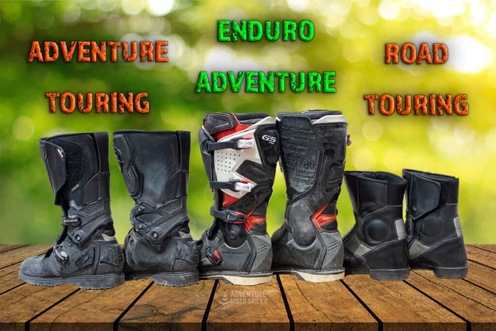 A selection of adventure motorcycle riding boots