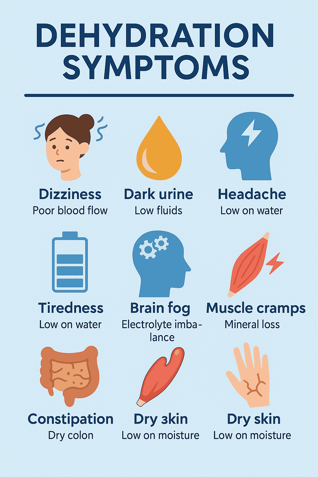 Illustration about signs of dehydration and how to hydrate