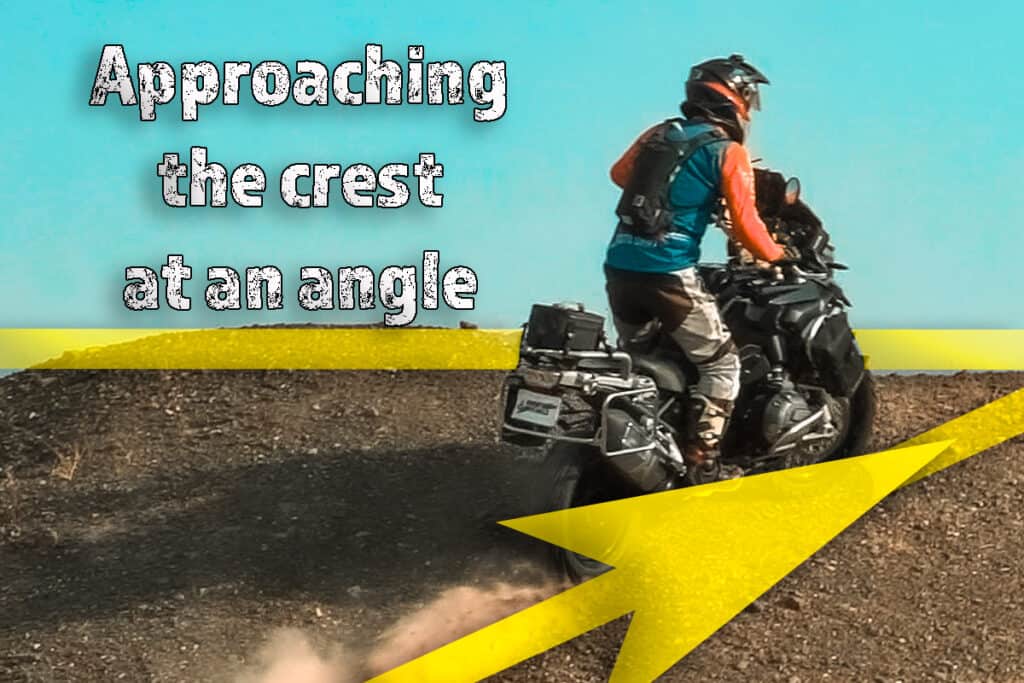 BMW R1200GS motorcycle traveling uphill at an angle