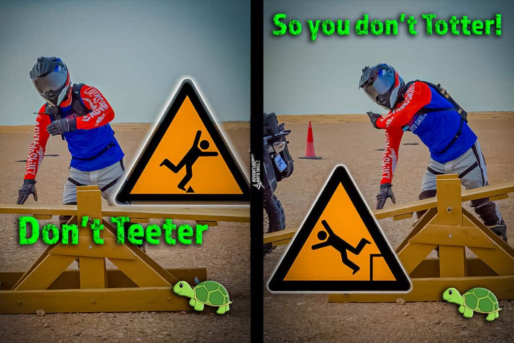Photo highlighting the risk of riding a motorcycle on a teeter-totter