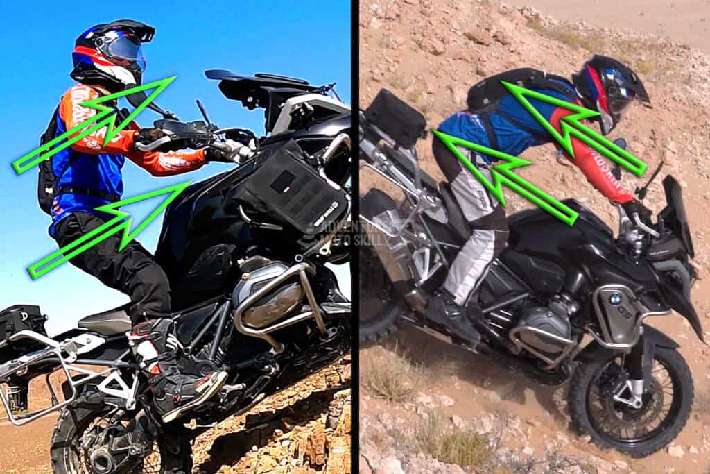 Rider body position on an ADV motorcycle traveling uphill and downhill