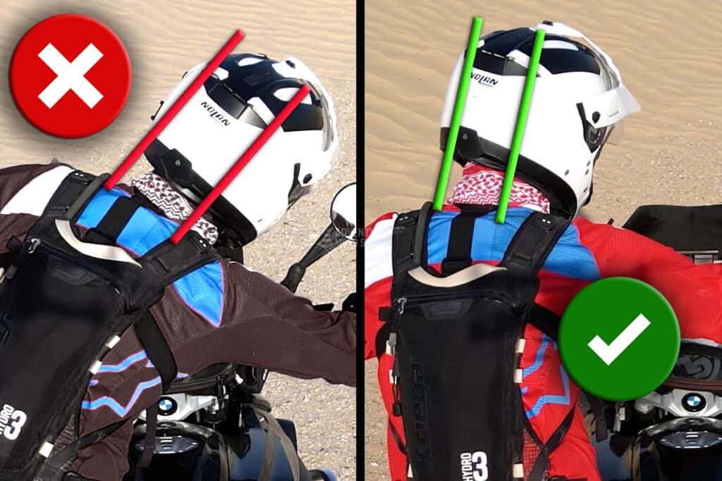 Proper head positioning above the shoulders when riding an ADV motorcycle