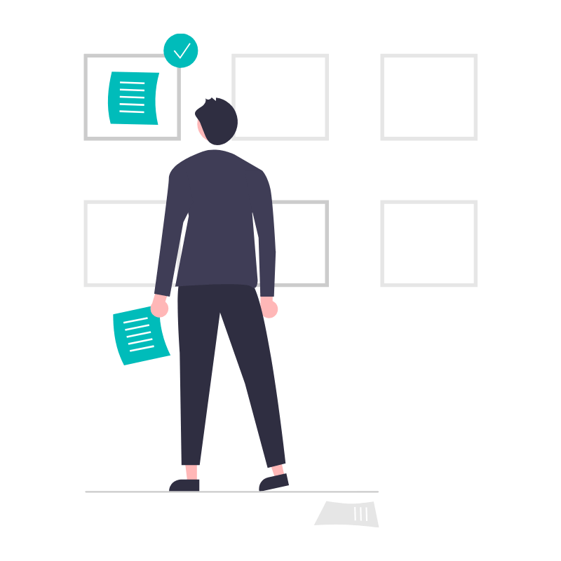 Illustration of man pinning notes