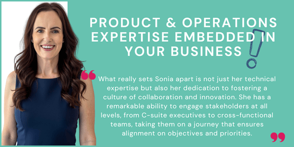 Profile photo of ecommerce consultant Sonia Lamb smiling, with long, dark brown hair and wearing a blue sleeveless dress with a testamonial shown to the right