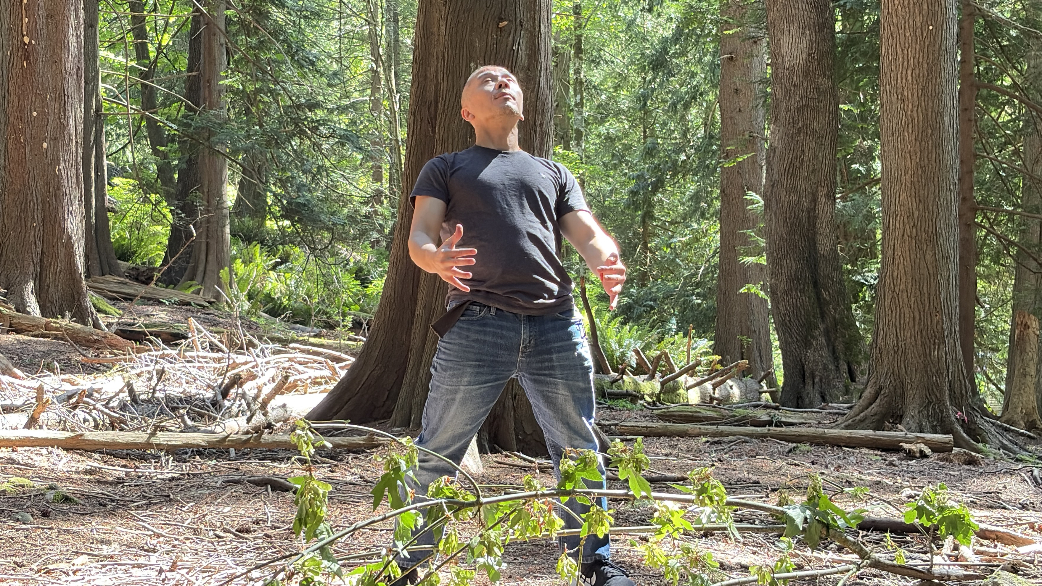 Sifu Adam Chan in practice — looking up