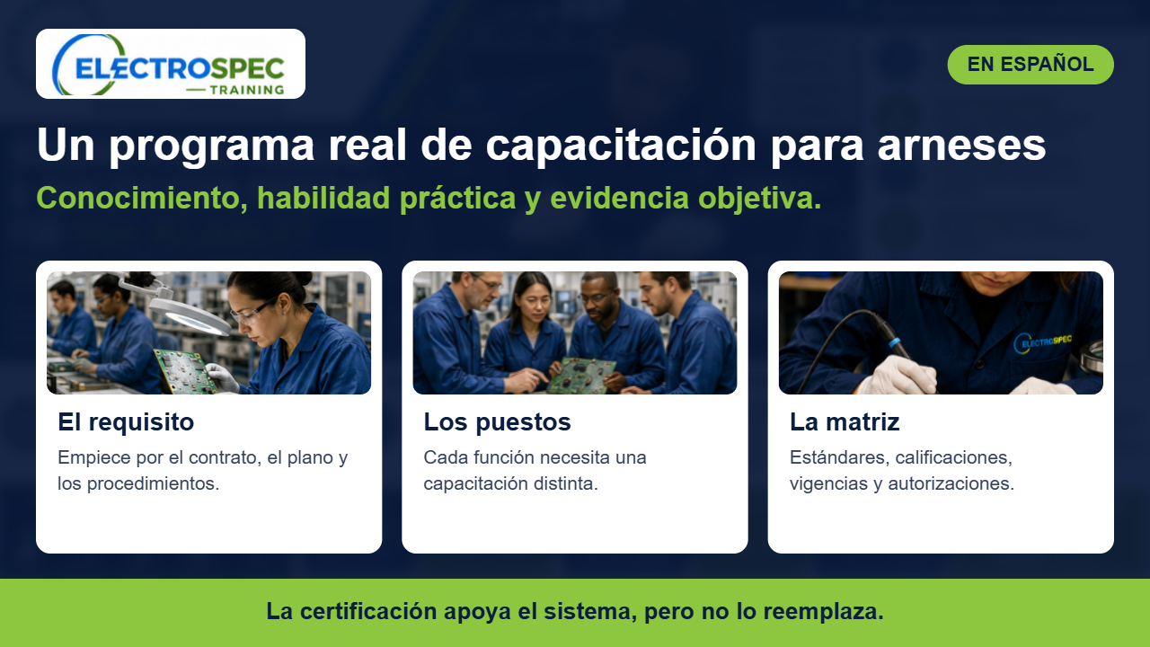 Técnica armando un arnés de alta confiabilidad como parte de un programa de calificación