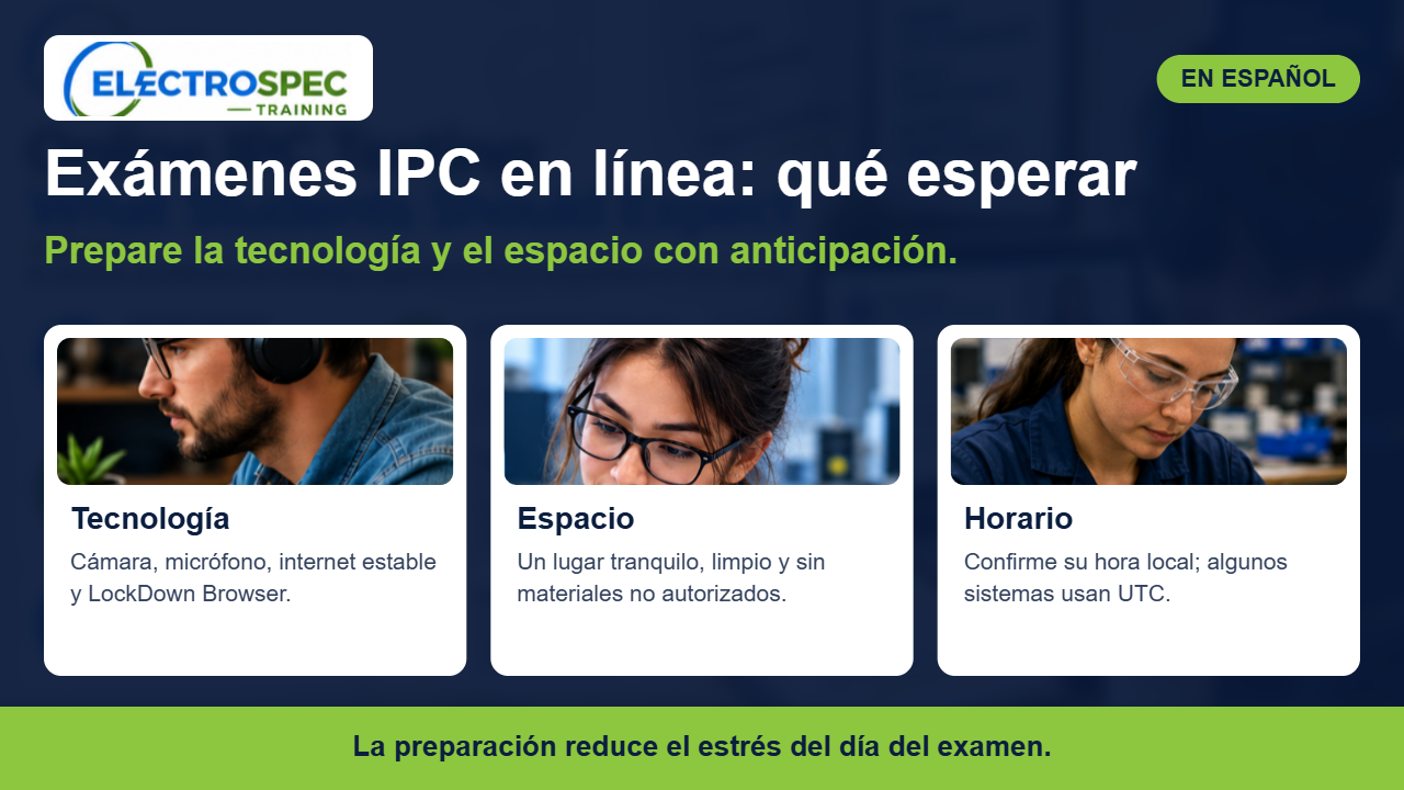Estudiante preparando su computadora para un examen IPC supervisado en línea