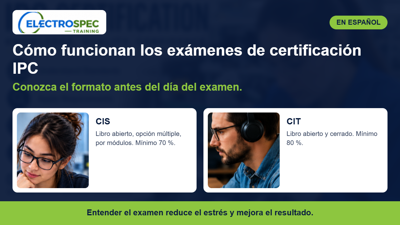 Estudiante presentando un examen de certificación IPC en línea