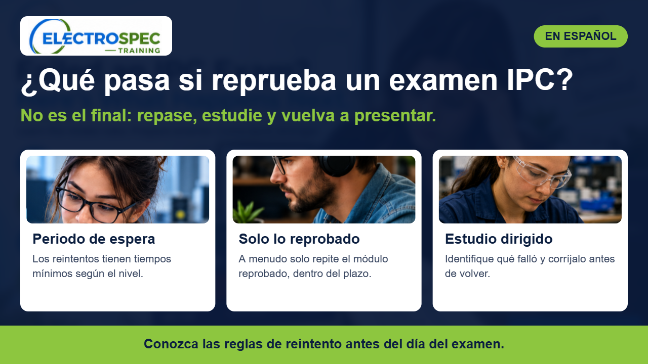 Estudiante repasando el estándar IPC antes de su reintento de examen