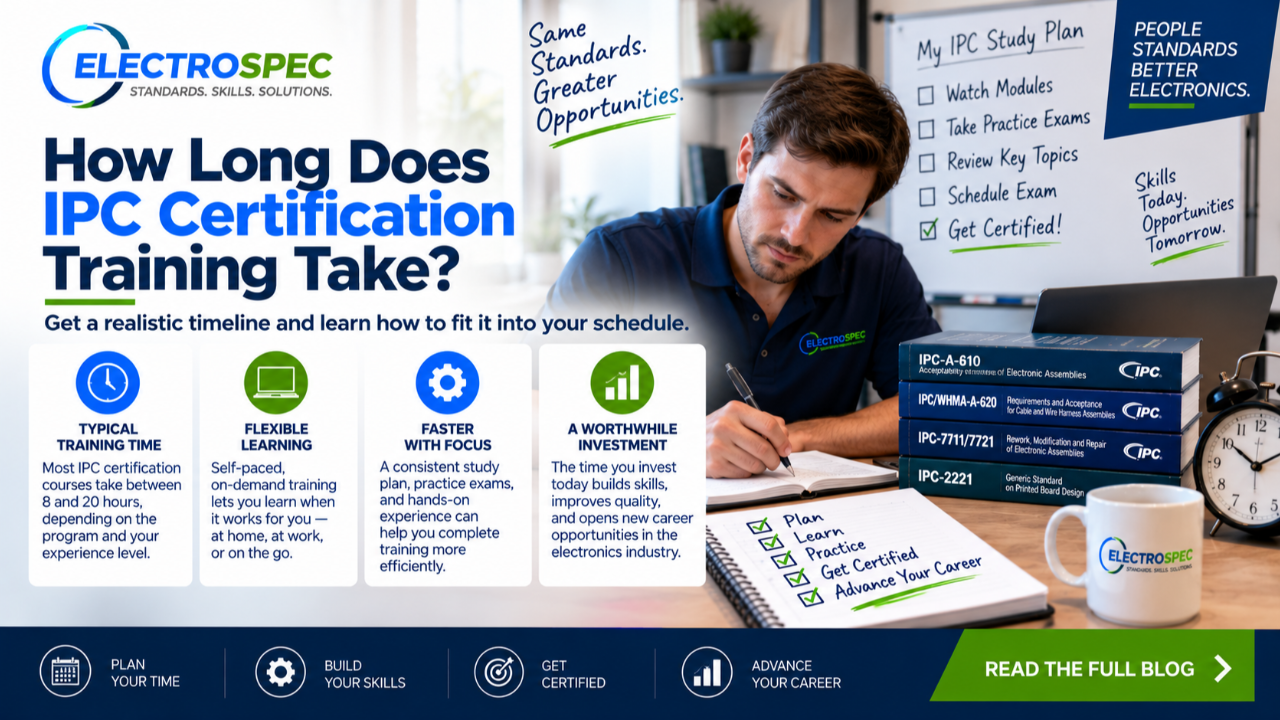 Student comparing IPC certification training schedules including classroom training, on-demand learning, remote testing, exam-only options, and recertification planning