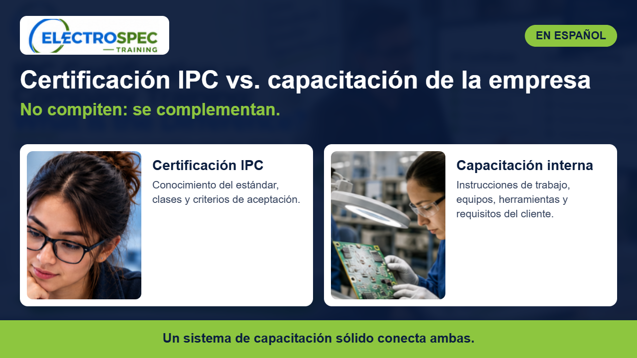 Supervisor capacitando a operadores en la línea de producción electrónica