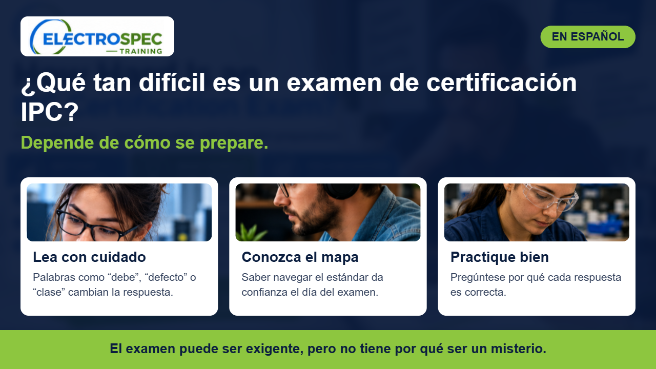 Estudiante concentrado preparando su examen de certificación IPC