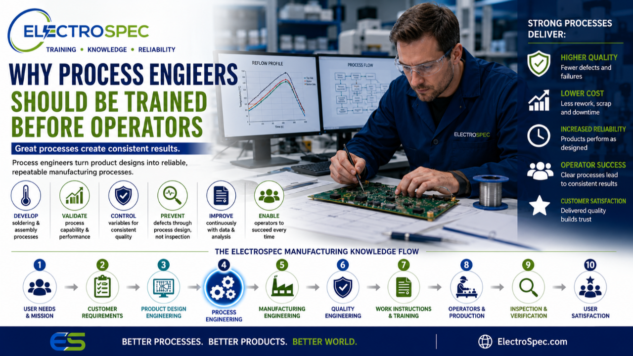 Process engineer developing electronics manufacturing processes before production begins.