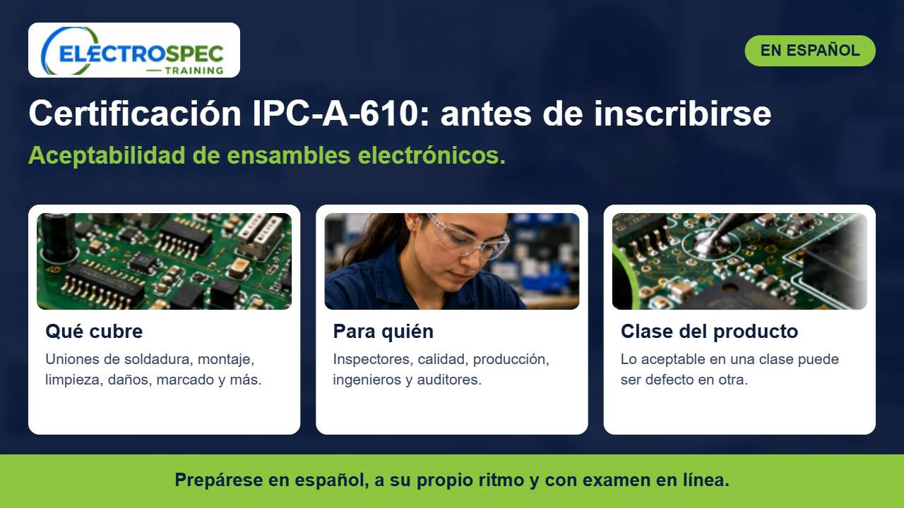 Inspectora evaluando un ensamble electrónico para la certificación IPC-A-610