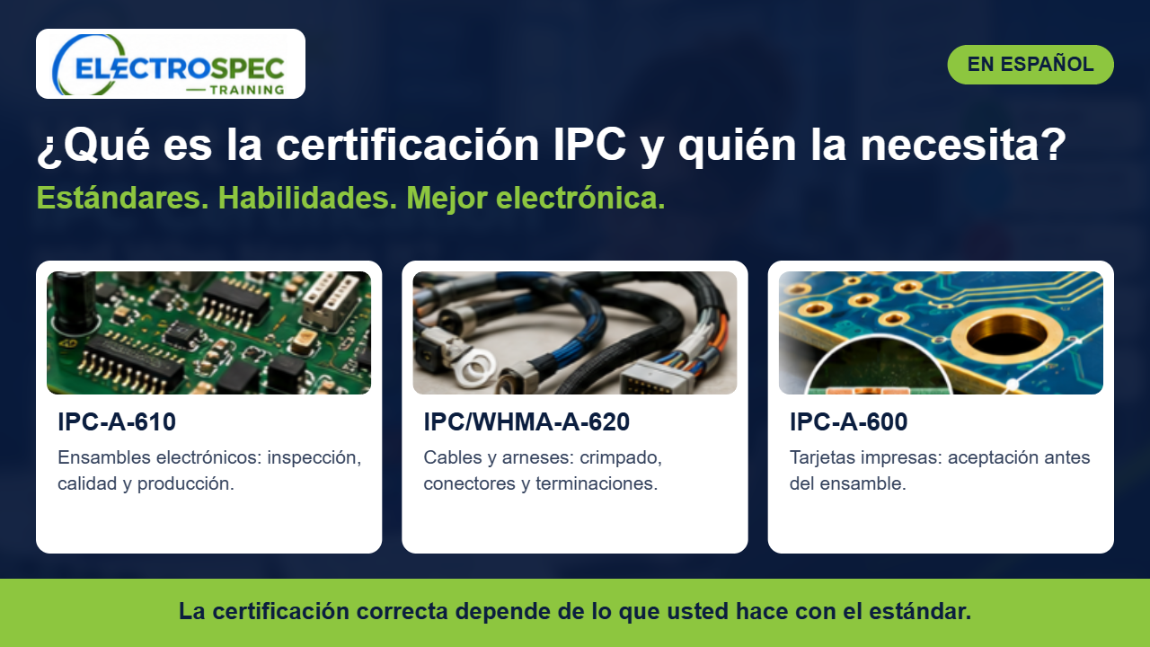 Técnica estudiando para la certificación IPC con el estándar y una computadora portátil