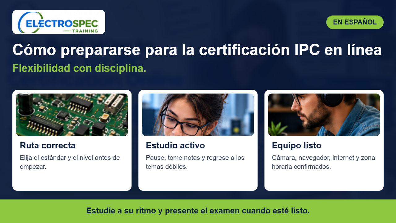 Profesional preparándose en línea para la certificación IPC desde su computadora
