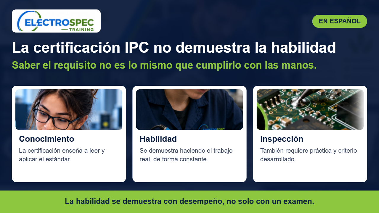 Técnica demostrando su habilidad de soldadura en un arnés de cables