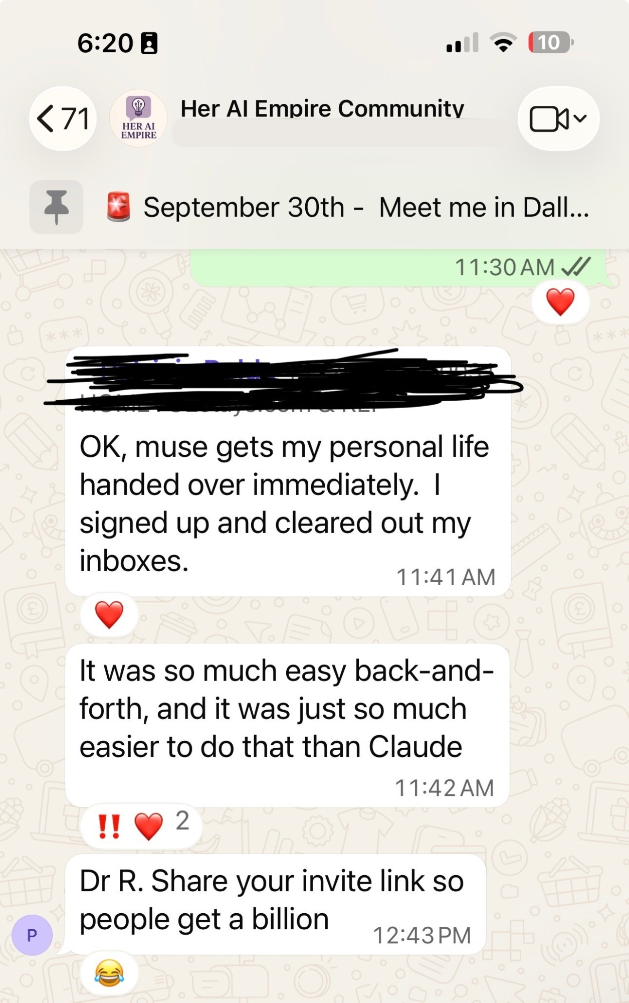 Member describes handing over personal-life tasks and clearing inboxes.