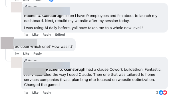 Original Facebook conversation about nine AI employees and going to a new level after the session.