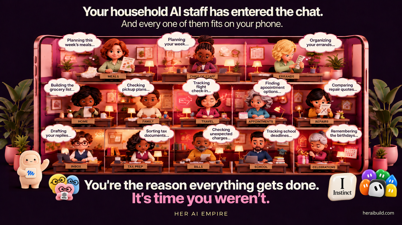 Your household AI staff: animated assistants for meals, errands, family, travel, inbox, bills and more.