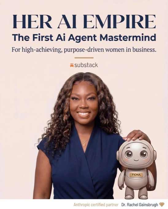 Dr. Rachel Gainsbrugh with Fiona the robot — Her AI Empire, Anthropic Certified Partner