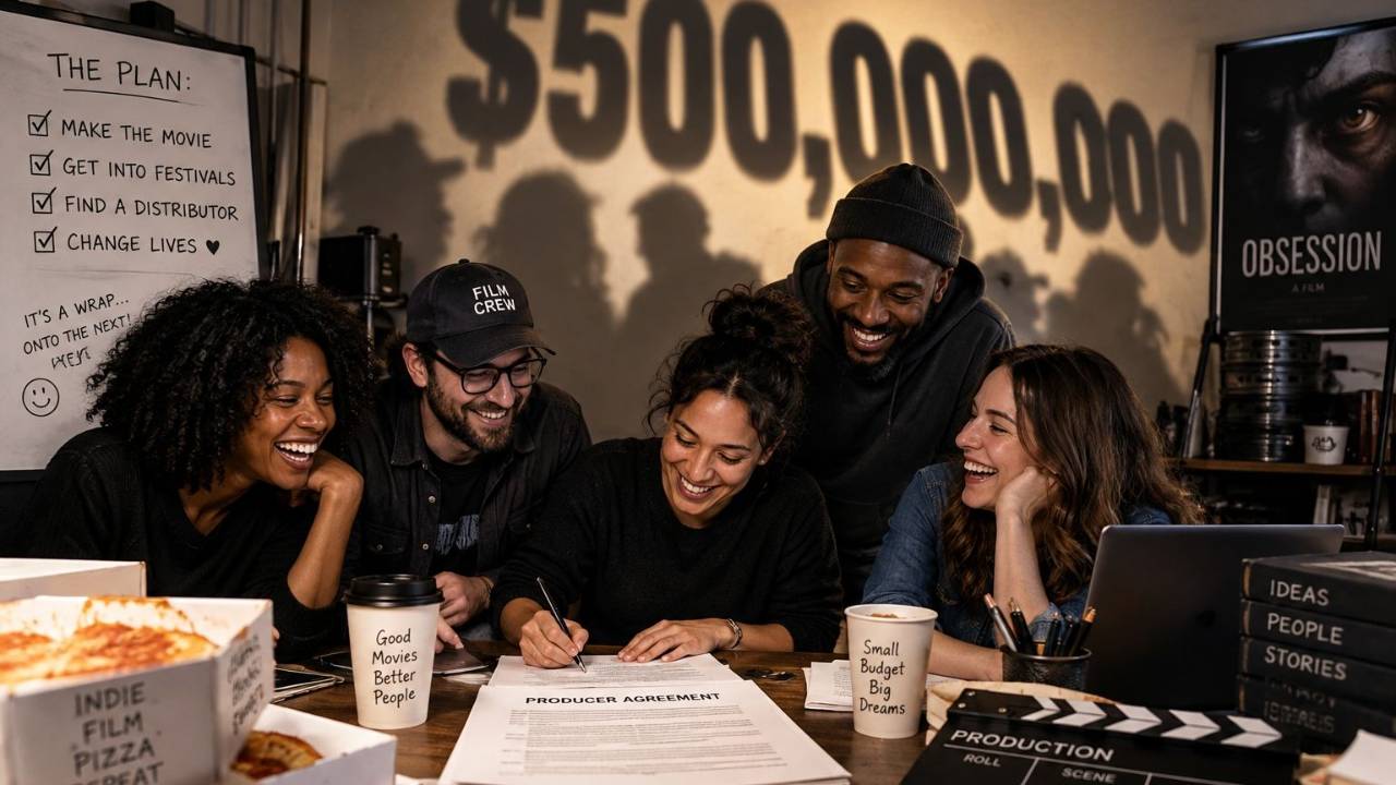 Independent filmmakers signing a producer agreement before their movie becomes a box office hit 